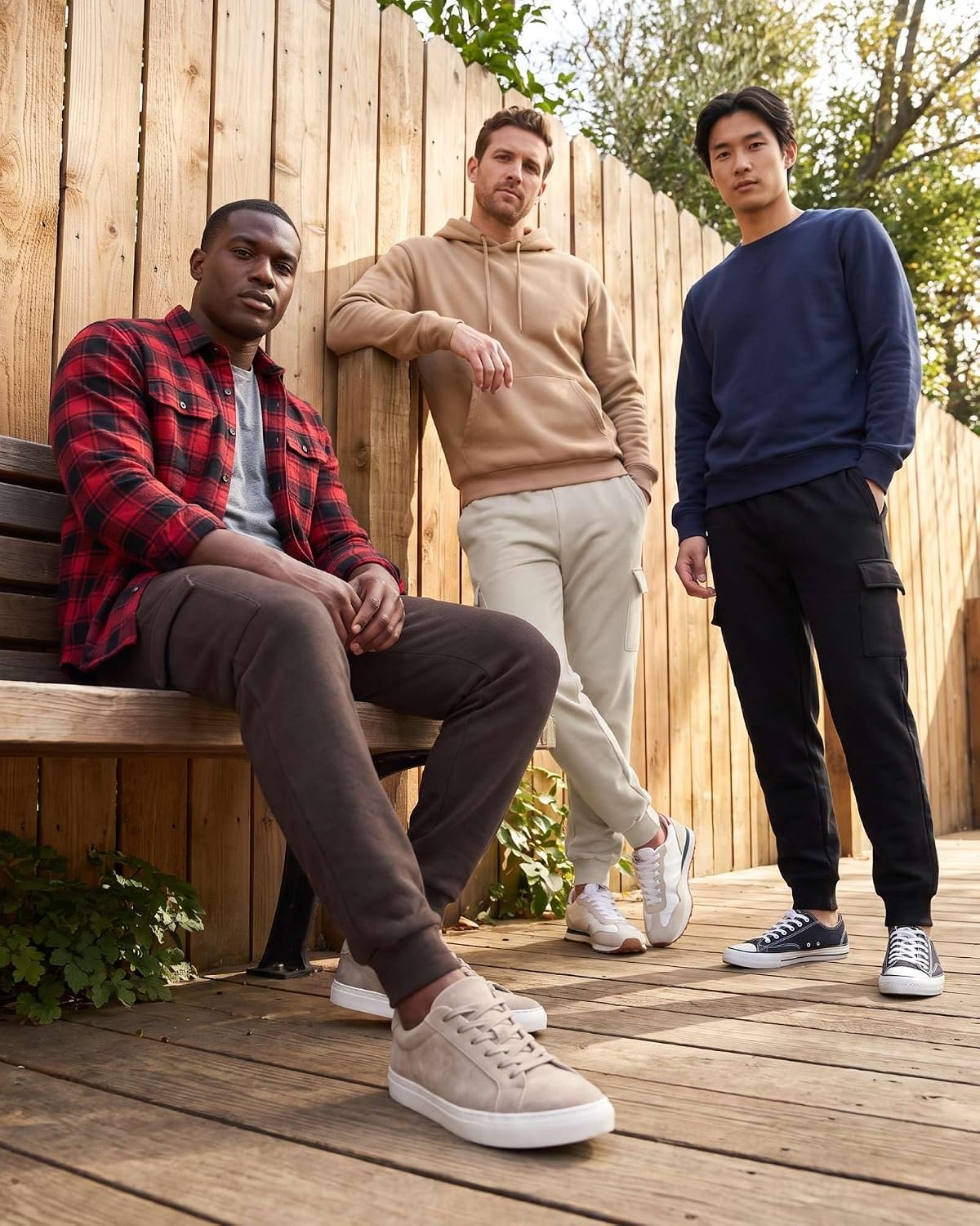 image:image3 Pack Mens Fleece Cargo Joggers Sweatpants Cuffed Athletic Gym PocketsSolid Black Solid Chocolate Torte Solid Moonbeam