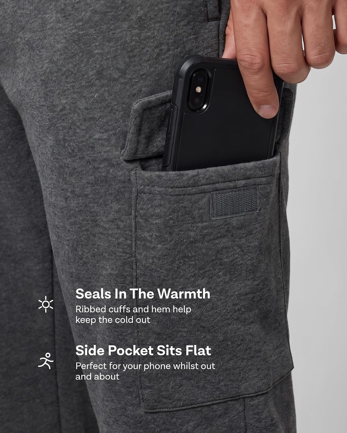 image:image3 Pack Mens Fleece Cargo Joggers Sweatpants Cuffed Athletic Gym PocketsSolid Black Solid Chocolate Torte Solid Moonbeam