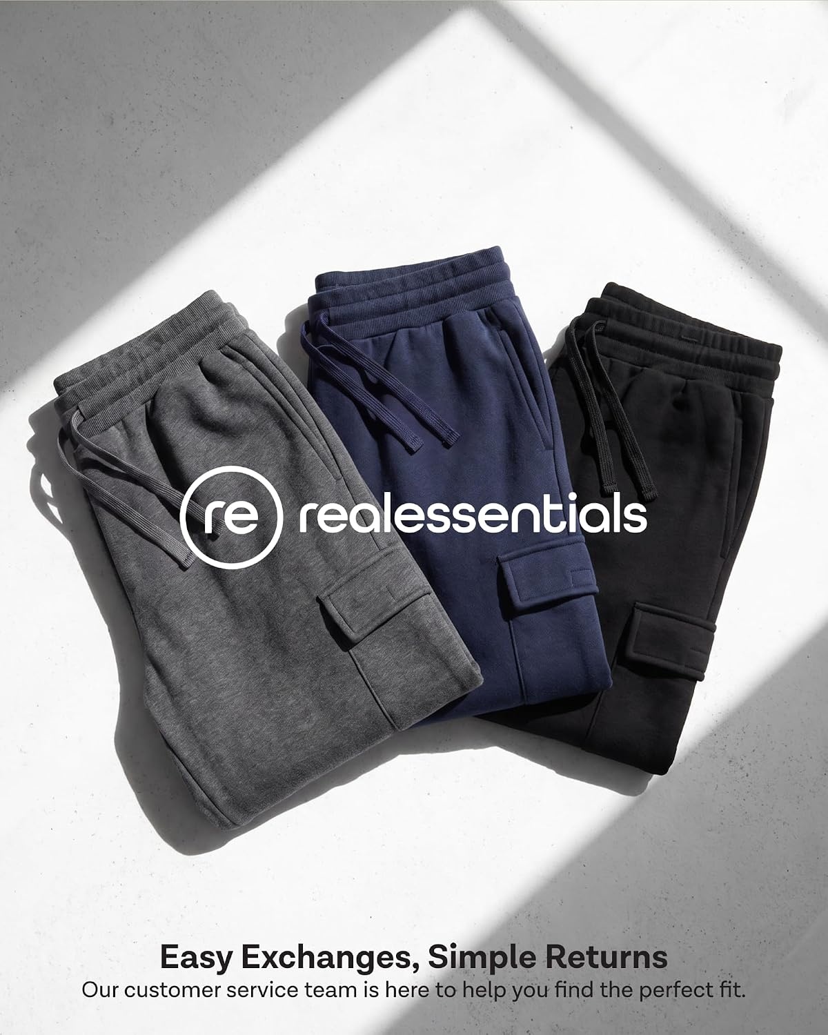 image:image3 Pack Mens Fleece Cargo Joggers Sweatpants Cuffed Athletic Gym PocketsSolid Black Solid Olive Night Solid Vintage Indigo