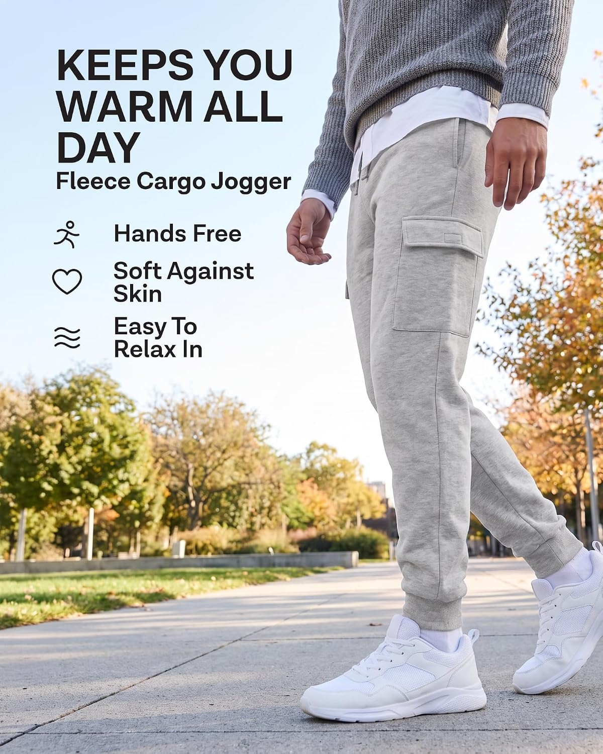 image:image3 Pack Mens Fleece Cargo Joggers Sweatpants Cuffed Athletic Gym PocketsSolid Black Solid Stormy Weather Grey Heather