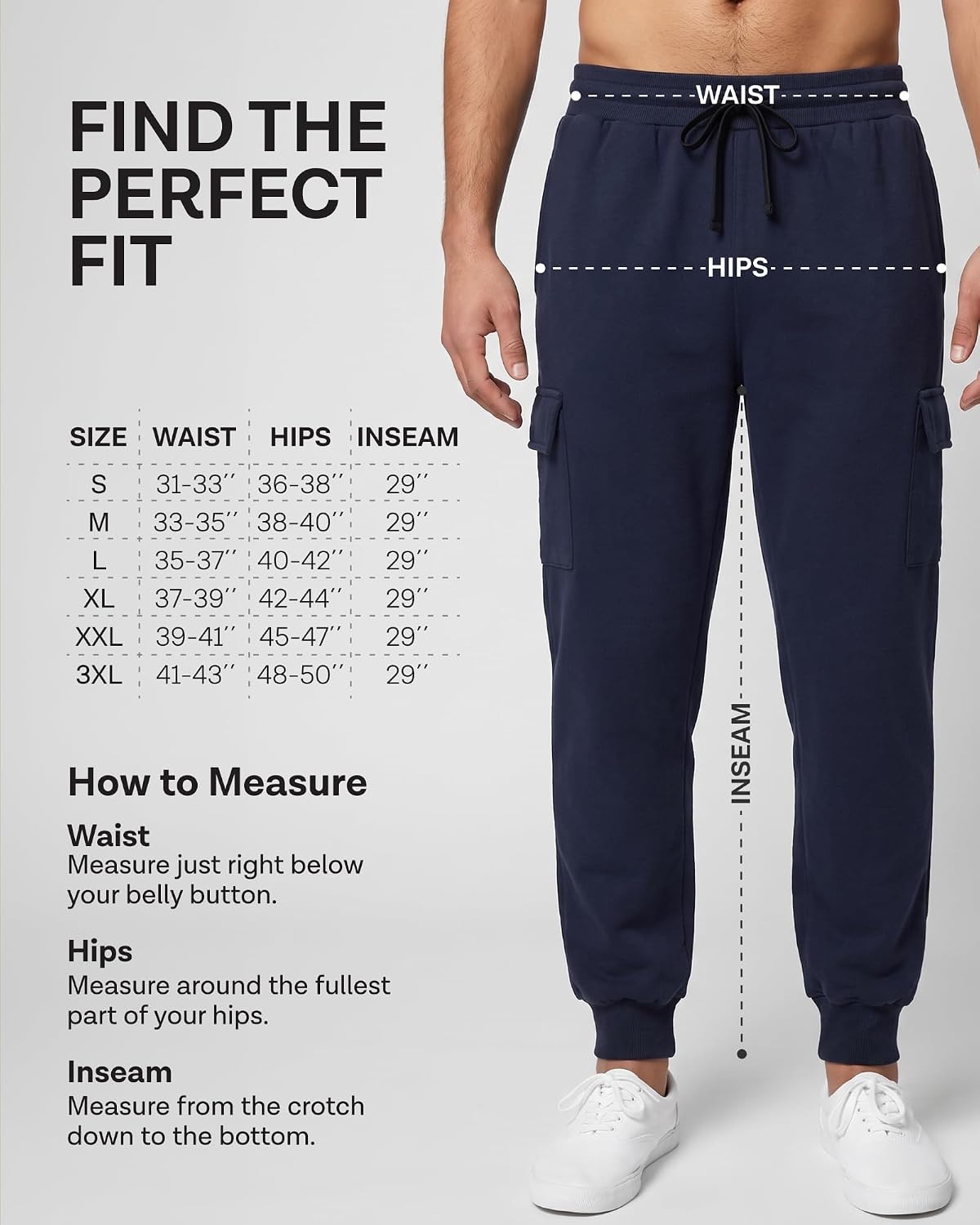 image:image3 Pack Mens Fleece Cargo Joggers Sweatpants Cuffed Athletic Gym PocketsSolid Black Solid Stormy Weather Grey Heather