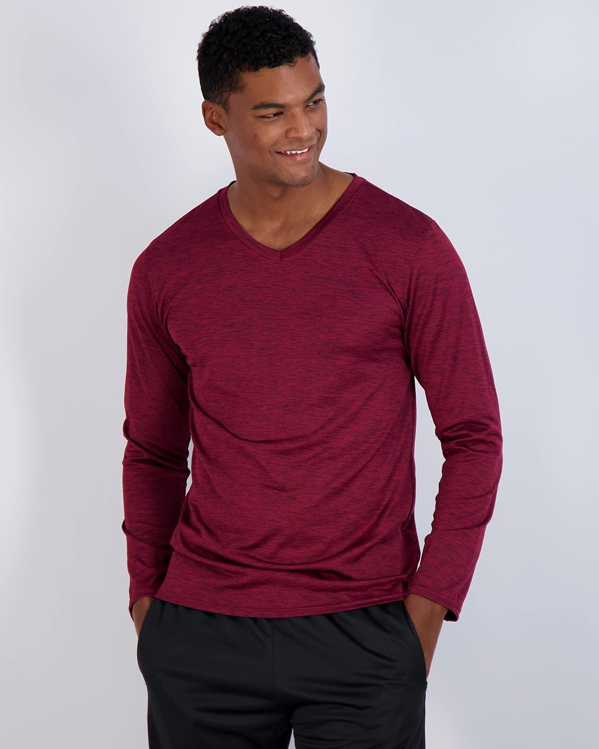 image:image4 Pack Mens Dry Fit Long Sleeve V Neck T Shirts Athletic Workout Gym TeesSet 1