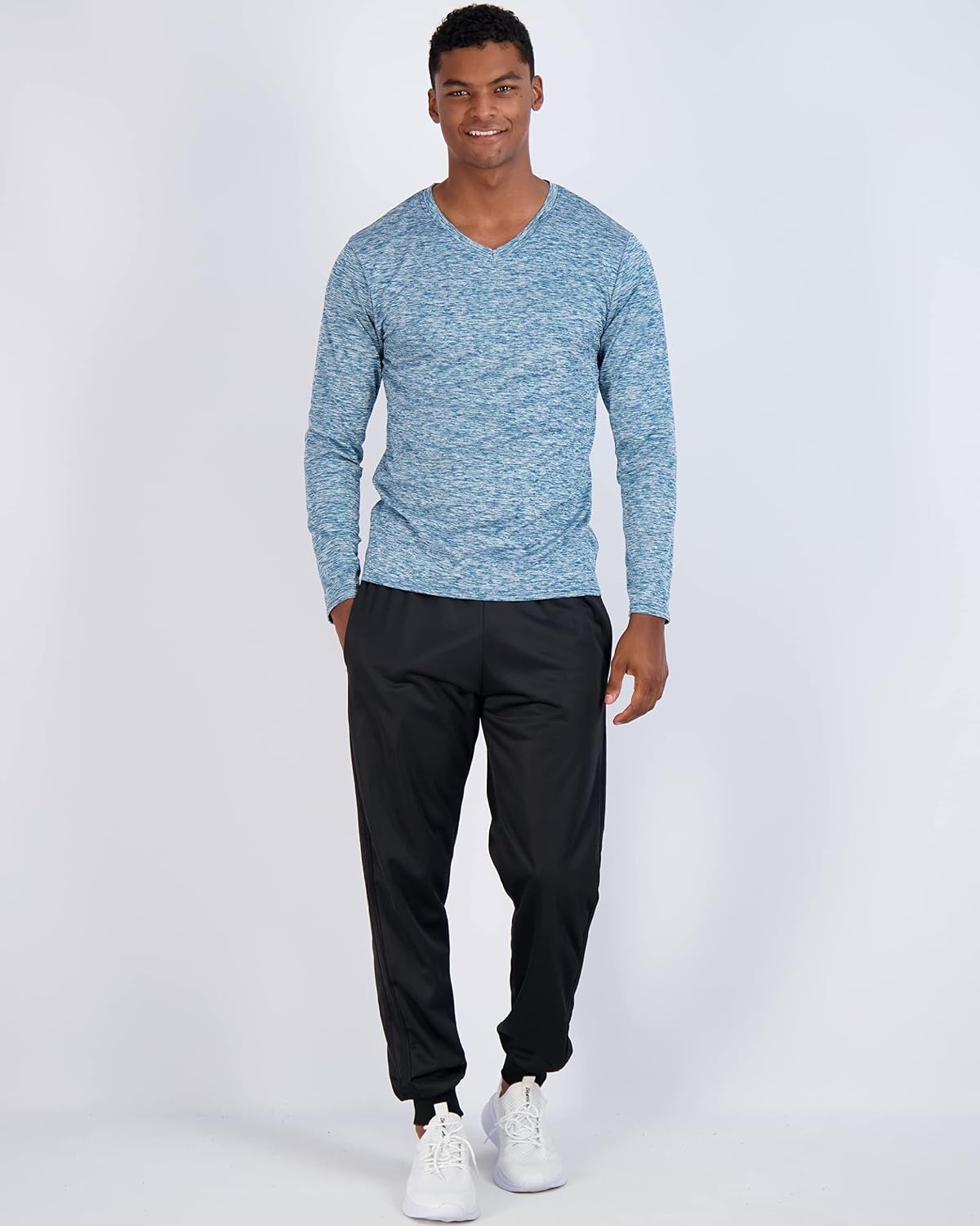 image:image4 Pack Mens Dry Fit Long Sleeve V Neck T Shirts Athletic Workout Gym TeesSet 1