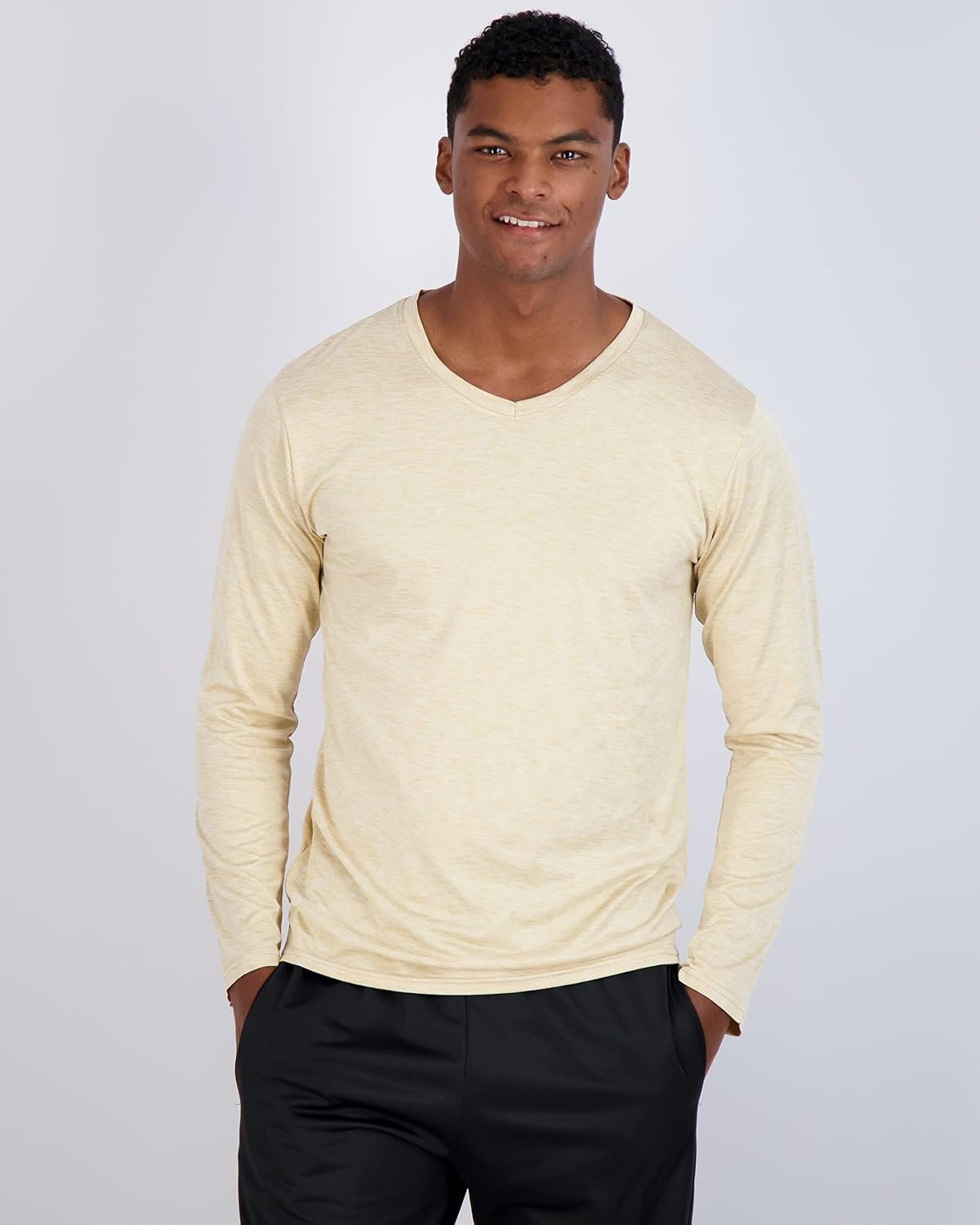 image:image4 Pack Mens Dry Fit Long Sleeve V Neck T Shirts Athletic Workout Gym TeesSet 10