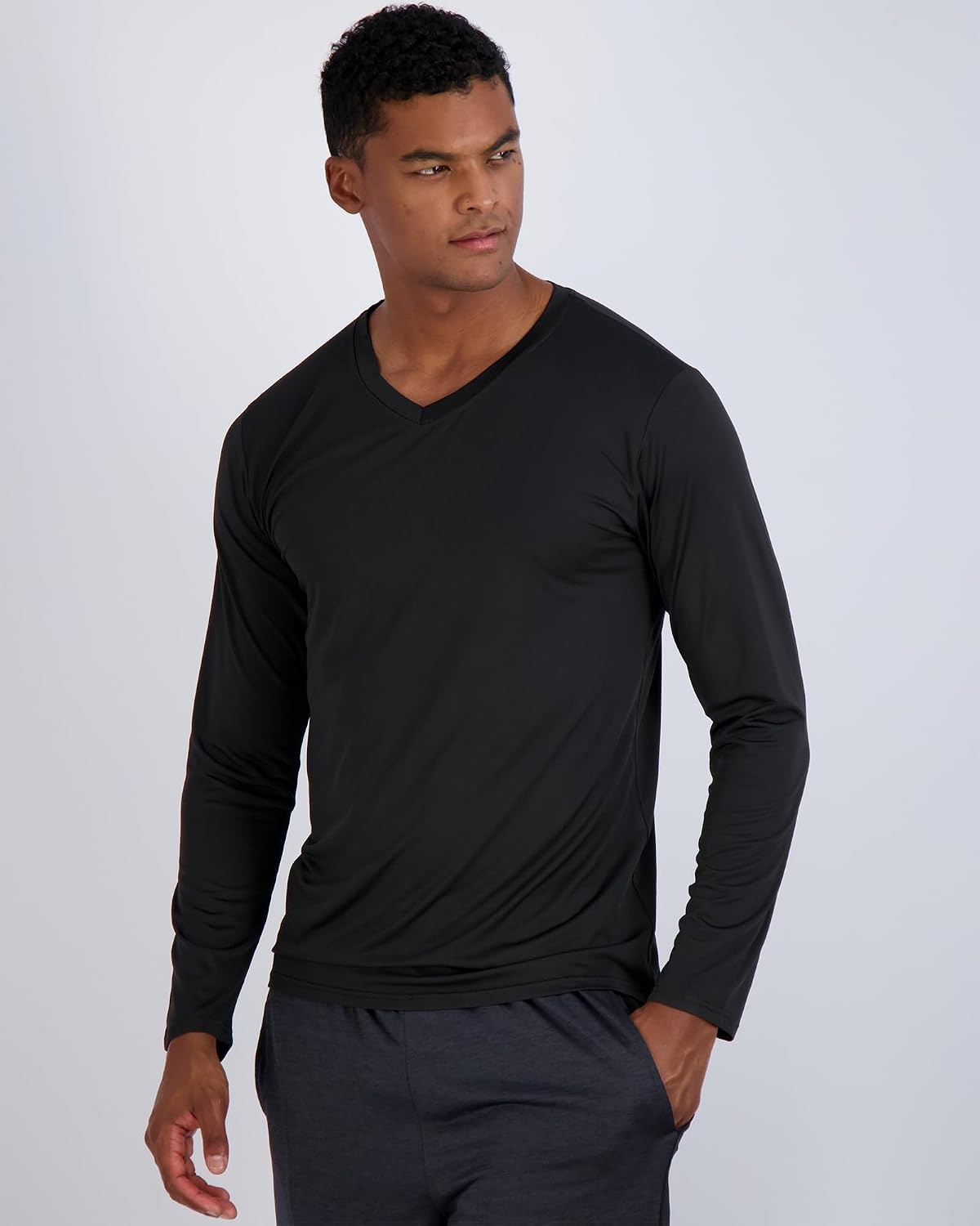 image:image4 Pack Mens Dry Fit Long Sleeve V Neck T Shirts Athletic Workout Gym TeesSet 16