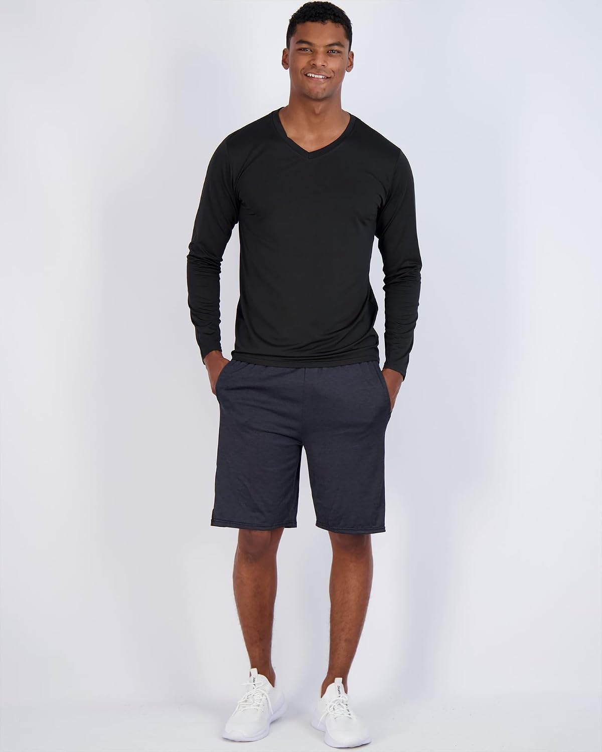 image:image4 Pack Mens Dry Fit Long Sleeve V Neck T Shirts Athletic Workout Gym TeesSet 16