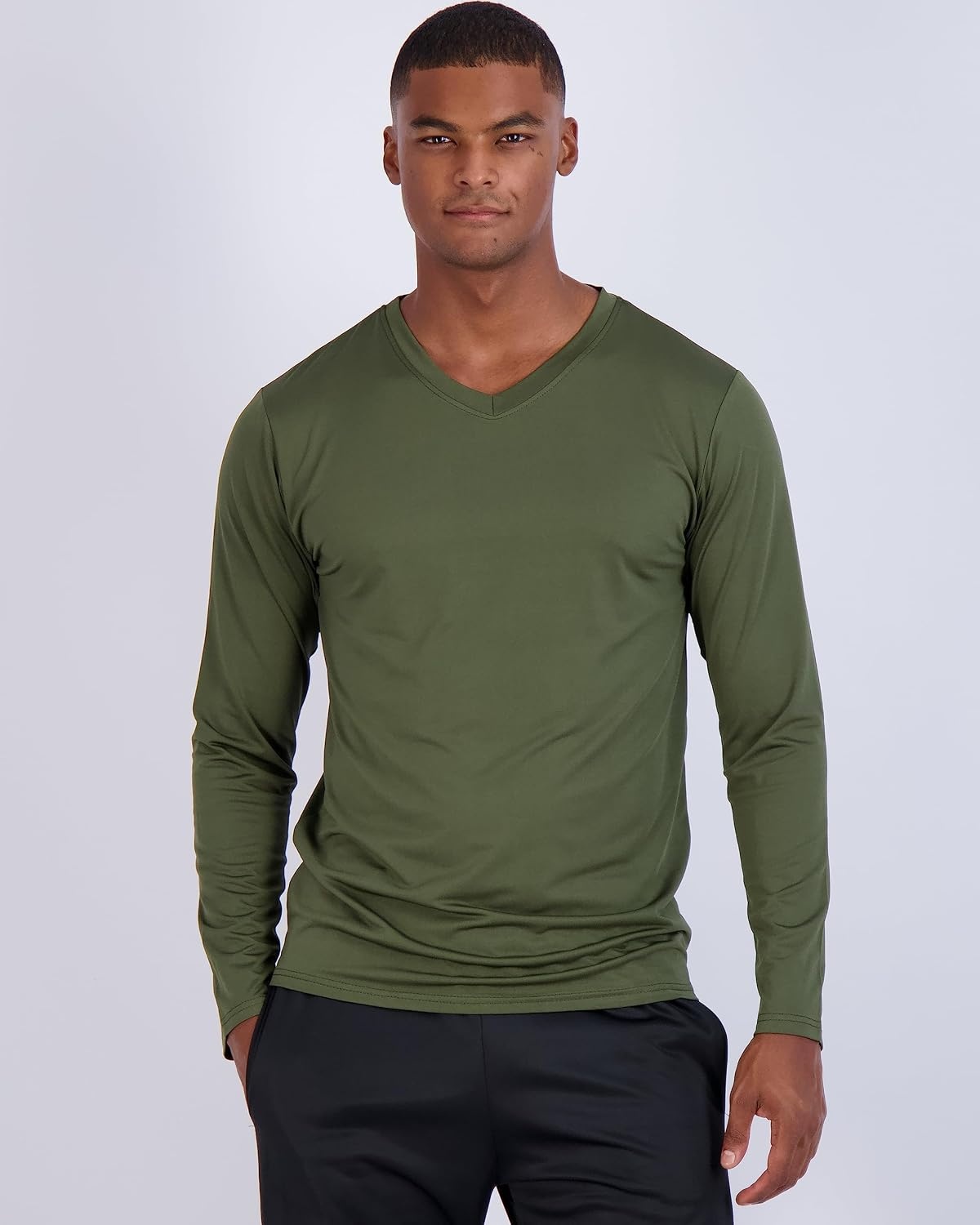 image:image4 Pack Mens Dry Fit Long Sleeve V Neck T Shirts Athletic Workout Gym TeesSet 2