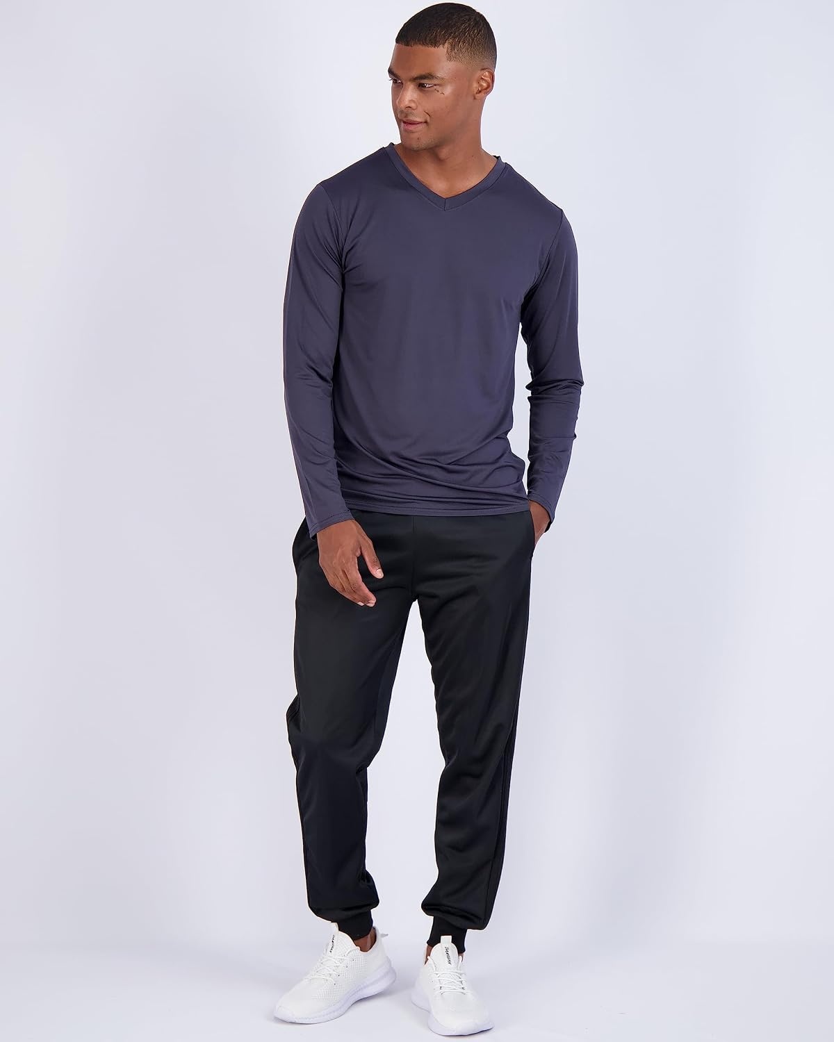 image:image4 Pack Mens Dry Fit Long Sleeve V Neck T Shirts Athletic Workout Gym TeesSet 2