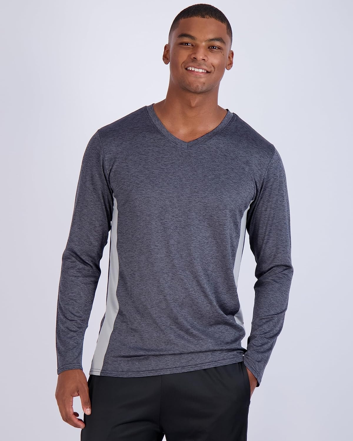 image:image4 Pack Mens Dry Fit Long Sleeve V Neck T Shirts Athletic Workout Gym TeesSet 3