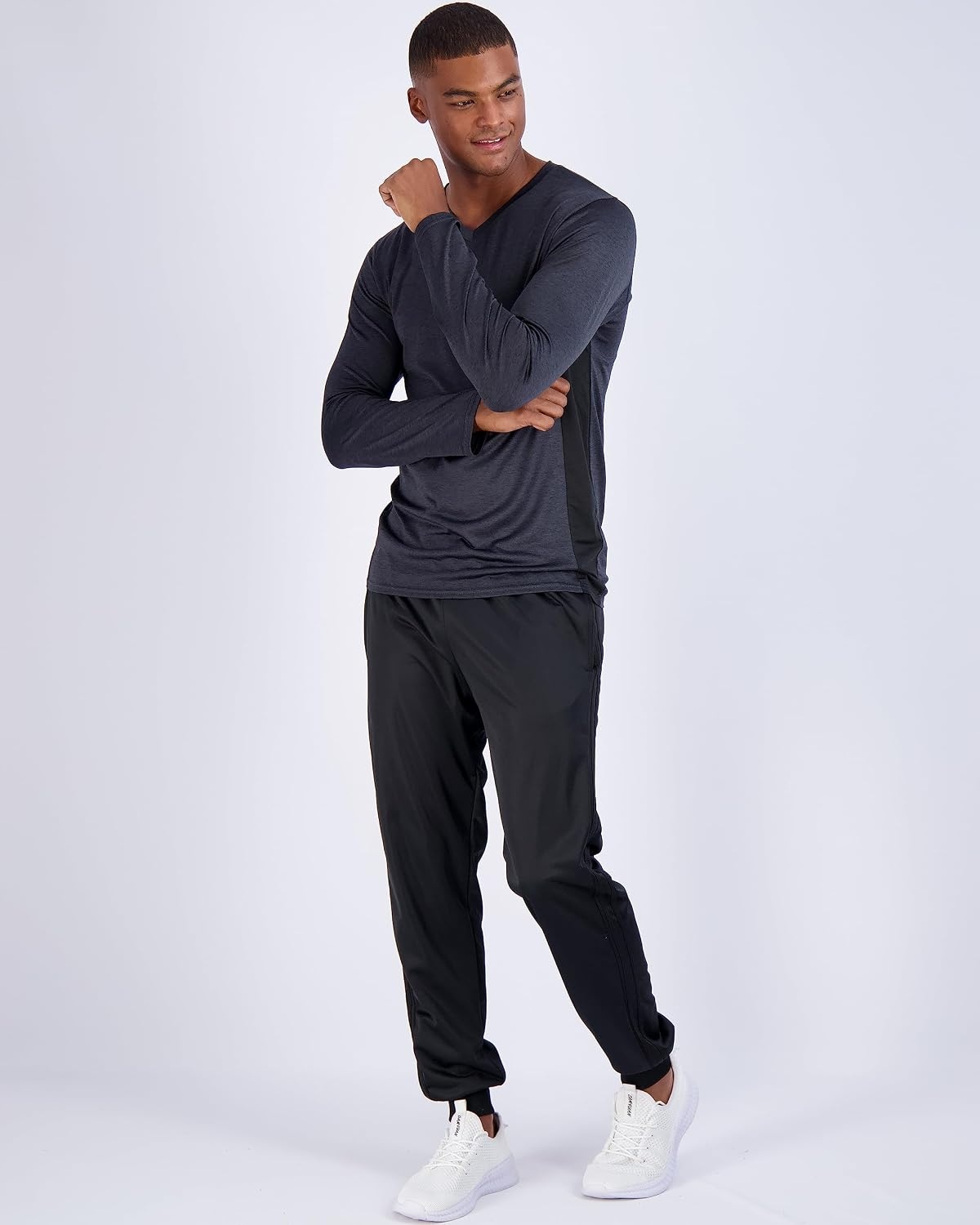 image:image4 Pack Mens Dry Fit Long Sleeve V Neck T Shirts Athletic Workout Gym TeesSet 3