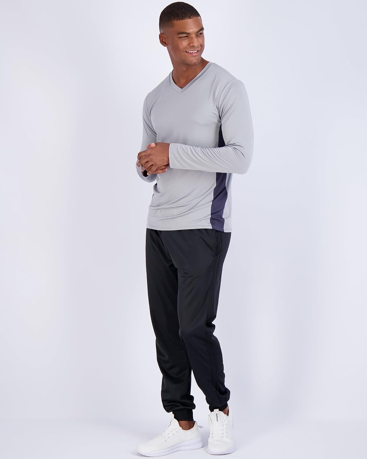 image:image4 Pack Mens Dry Fit Long Sleeve V Neck T Shirts Athletic Workout Gym TeesSet 4