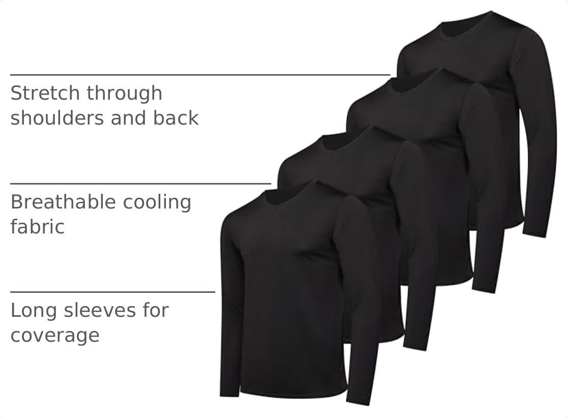 image:image4 Pack Mens Dry Fit Long Sleeve V Neck T Shirts Athletic Workout Gym TeesSet 6