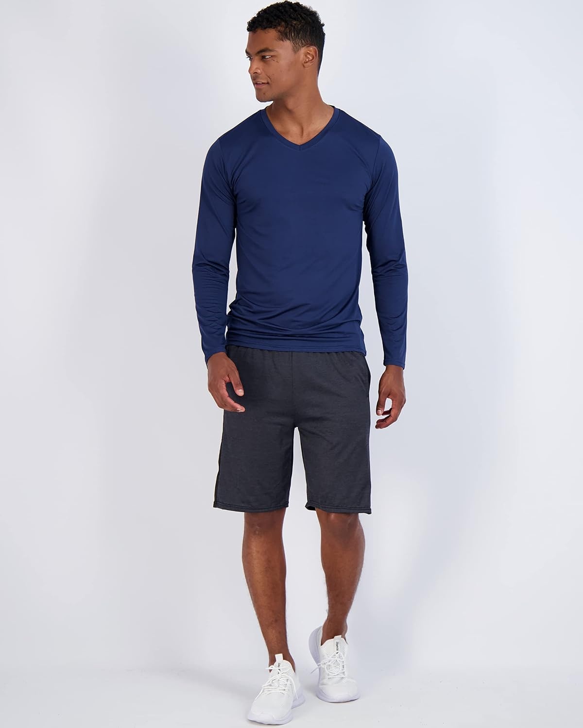image:image4 Pack Mens Dry Fit Long Sleeve V Neck T Shirts Athletic Workout Gym TeesSet 8