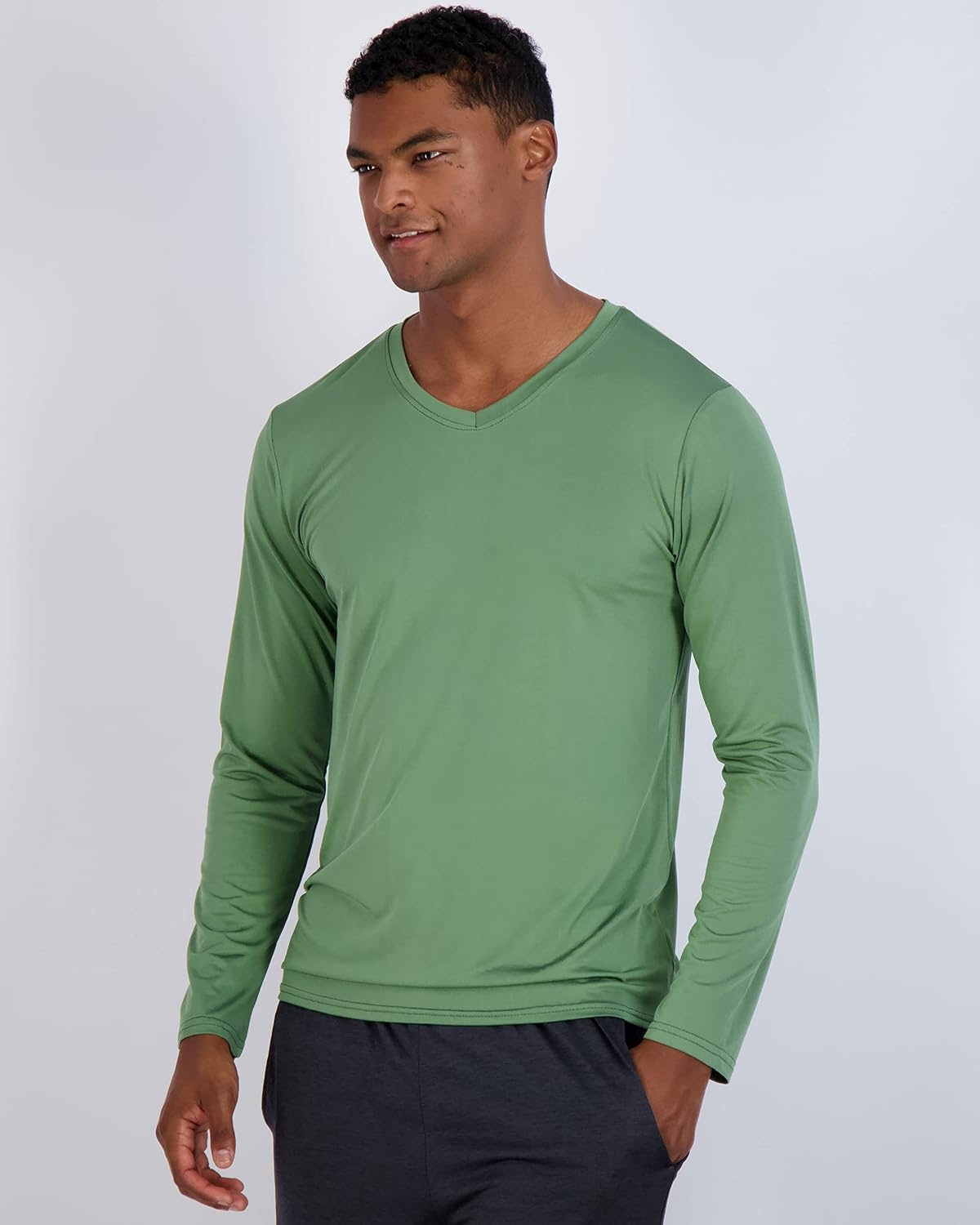 image:image4 Pack Mens Dry Fit Long Sleeve V Neck T Shirts Athletic Workout Gym TeesSet 8