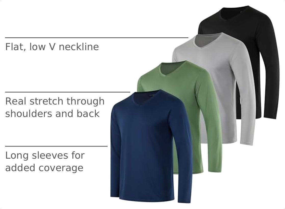 image:image4 Pack Mens Dry Fit Long Sleeve V Neck T Shirts Athletic Workout Gym TeesSet 8