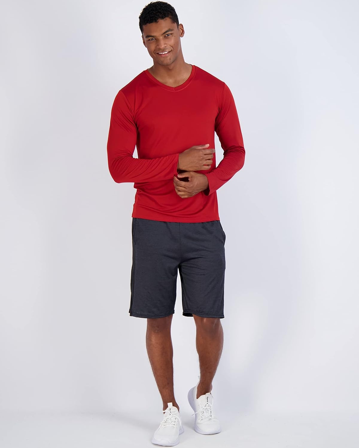 image:image4 Pack Mens Dry Fit Long Sleeve V Neck T Shirts Athletic Workout Gym TeesSet 9