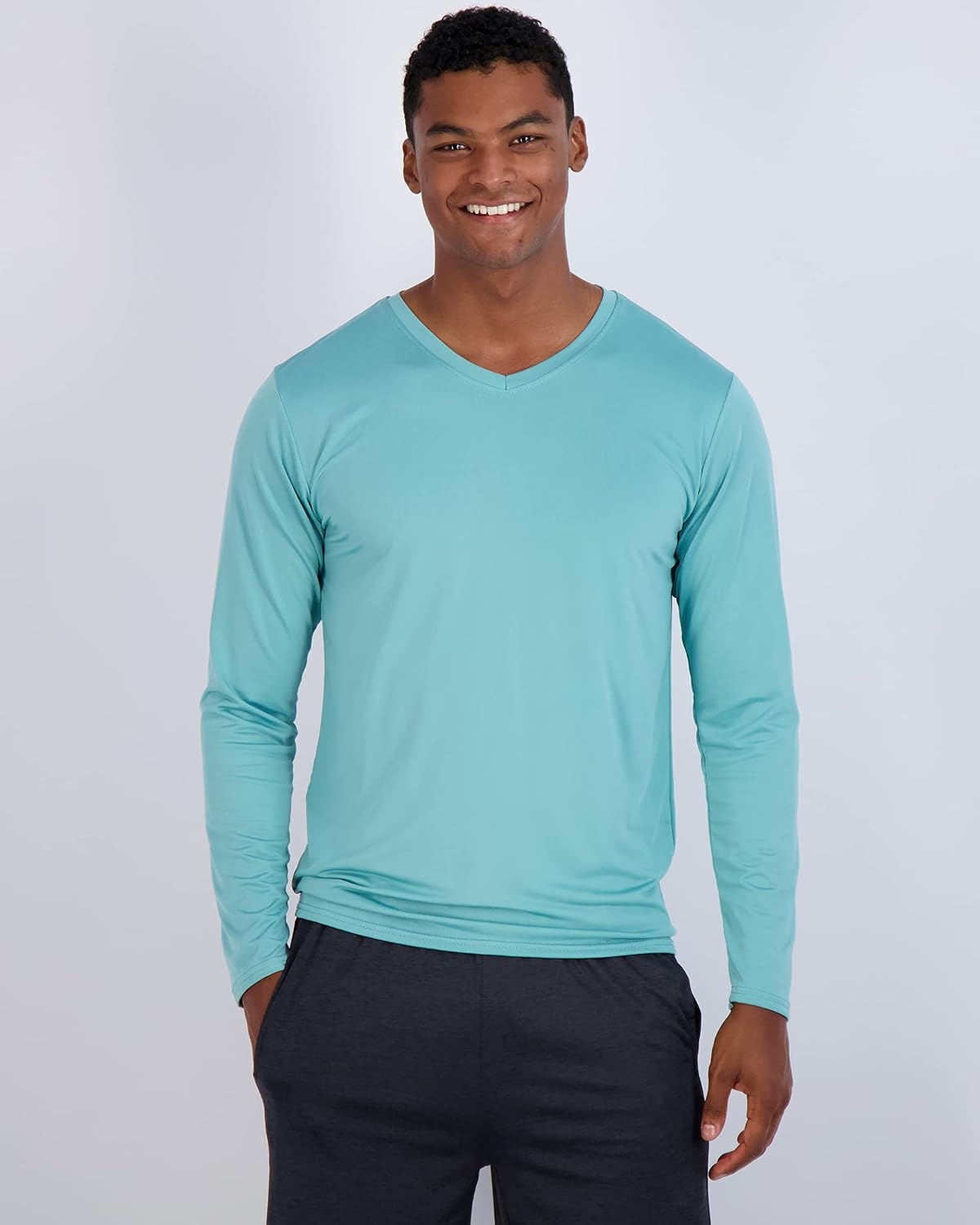 image:image4 Pack Mens Dry Fit Long Sleeve V Neck T Shirts Athletic Workout Gym TeesSet 9