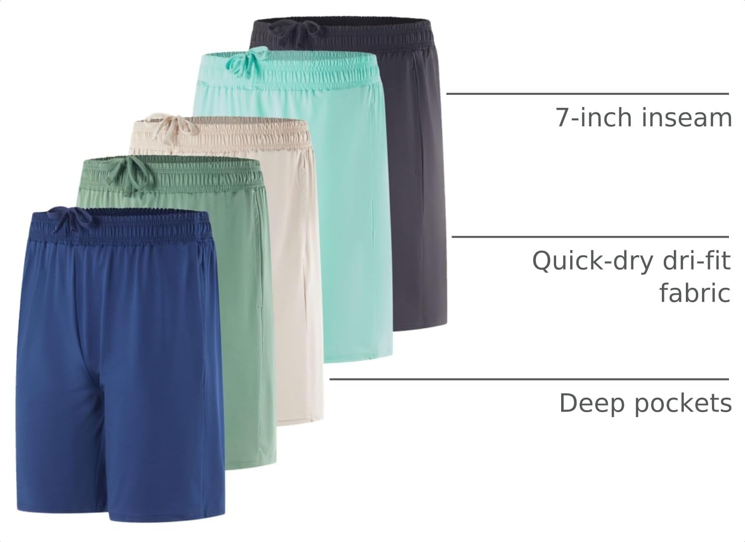 image:image5 Pack Mens 7 Dry Fit Shorts Athletic Basketball Running Gym WorkoutSet 3