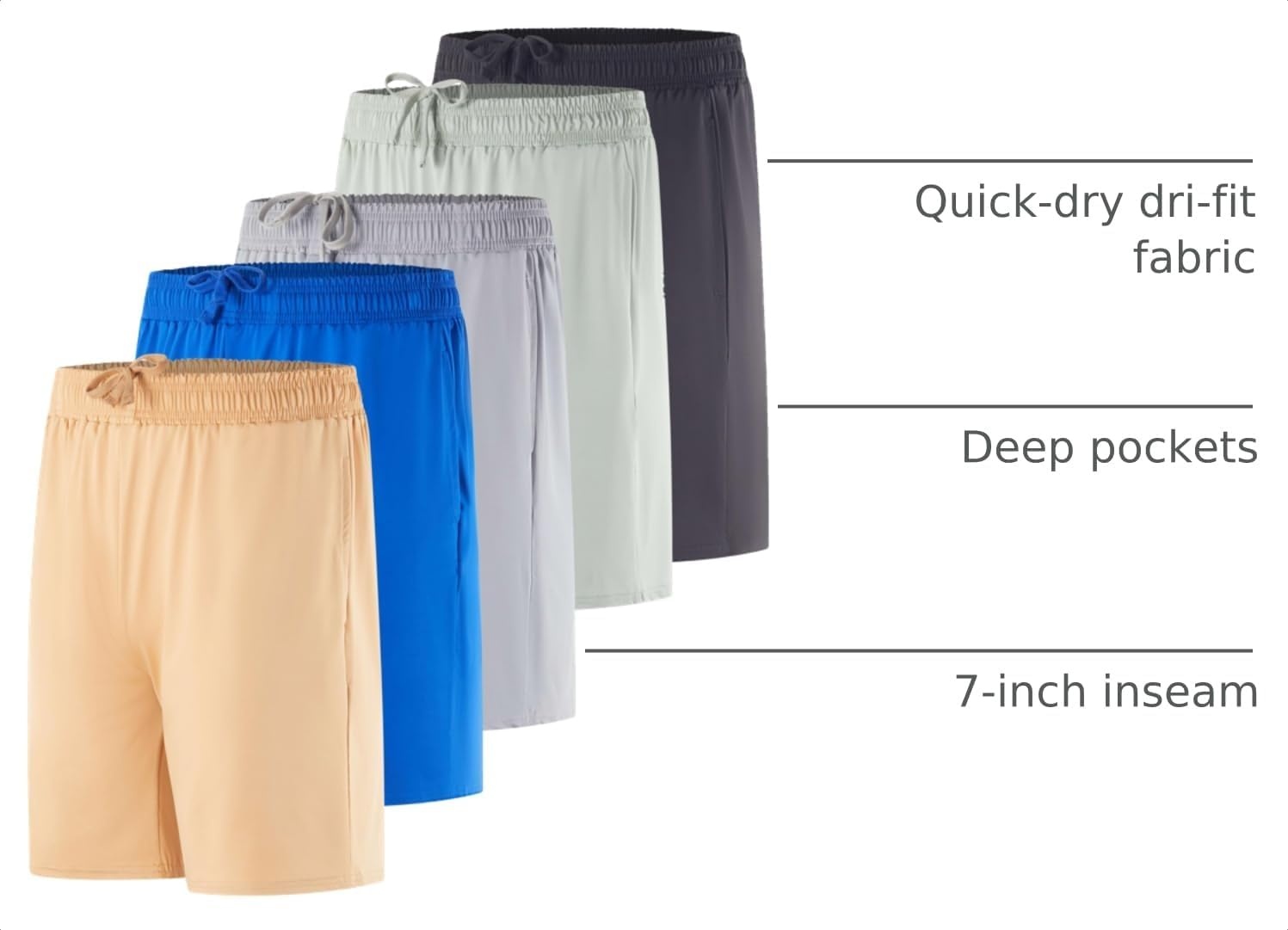 image:image5 Pack Mens 7 Dry Fit Shorts Athletic Basketball Running Gym WorkoutSet 7