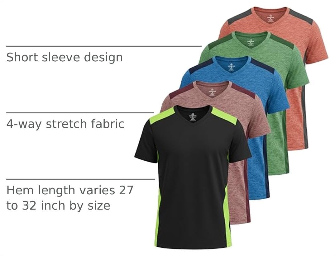 image:image5 Pack Mens Dry Fit V Neck Workout T Shirts Athletic Gym Fitness TeesSet 14