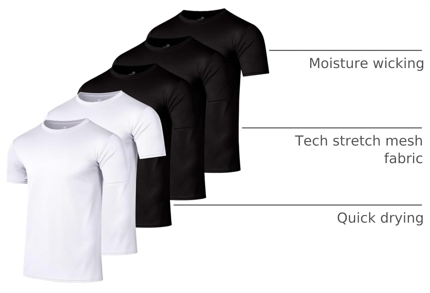 image:image5 Pack Mens Mesh Short Sleeve T Shirts Athletic Workout Running Gym TeesSet 3