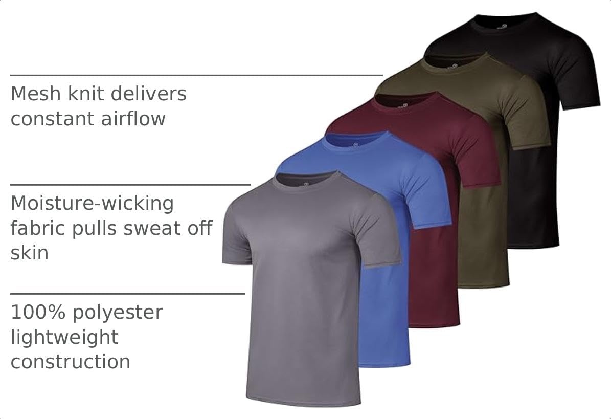 image:image5 Pack Mens Mesh Short Sleeve T Shirts Athletic Workout Running Gym TeesSet 4