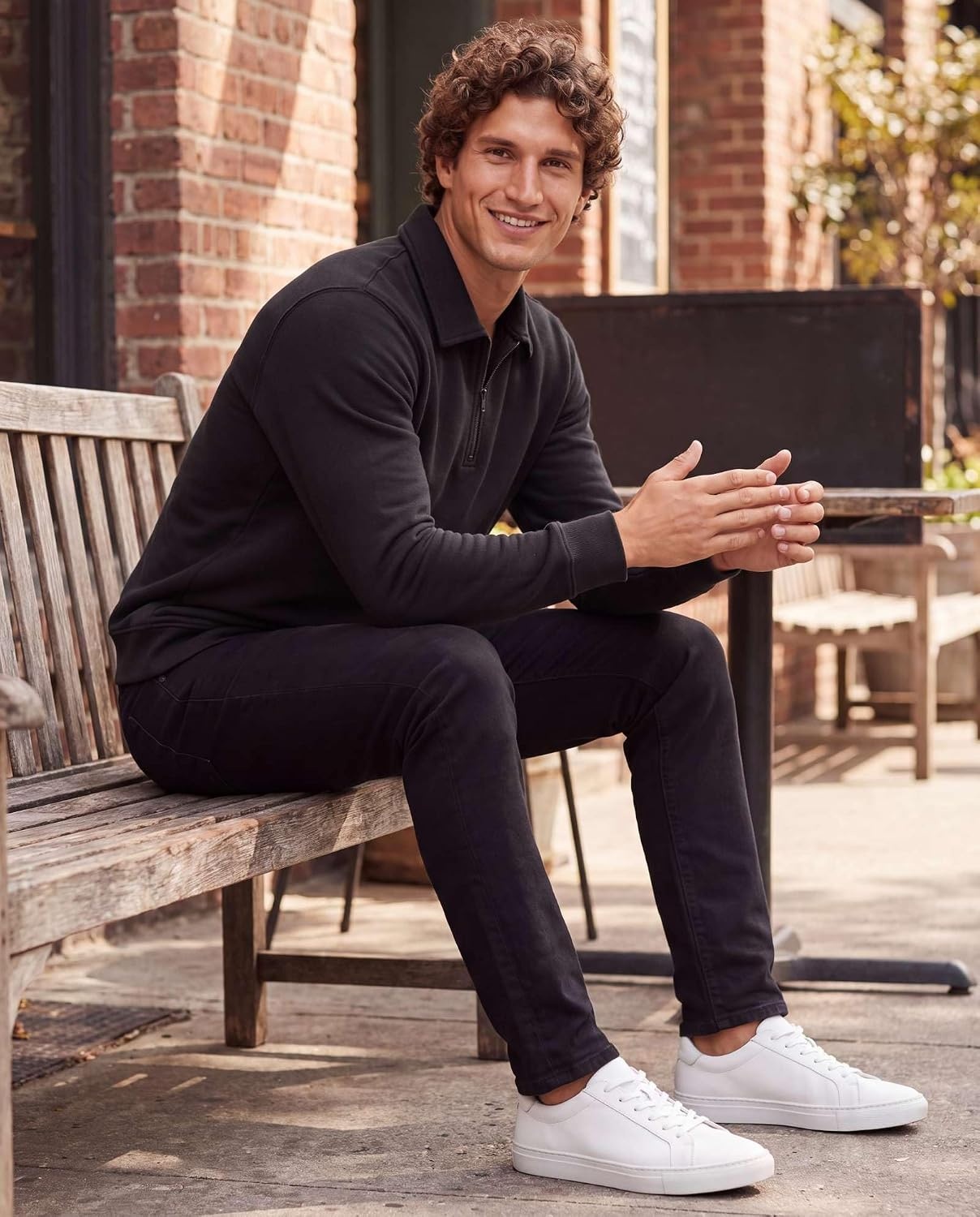 image:imageReal Essentials Mens LS Fleece Collared Quarter ZipSolid Black Grey Heather