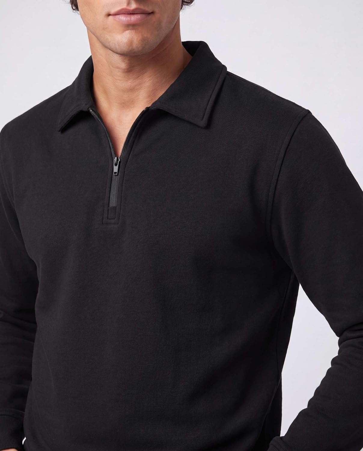 image:imageReal Essentials Mens LS Fleece Collared Quarter ZipSolid Black Solid Black