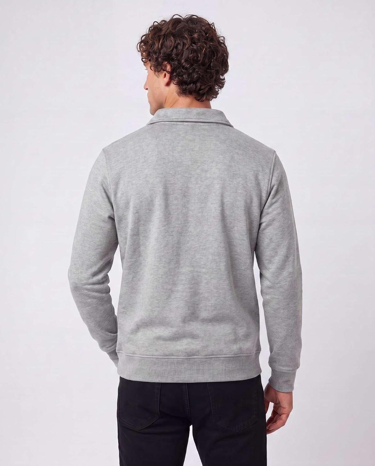 image:imageReal Essentials Mens LS Fleece Collared Quarter ZipSolid Burgundy Grey Heather