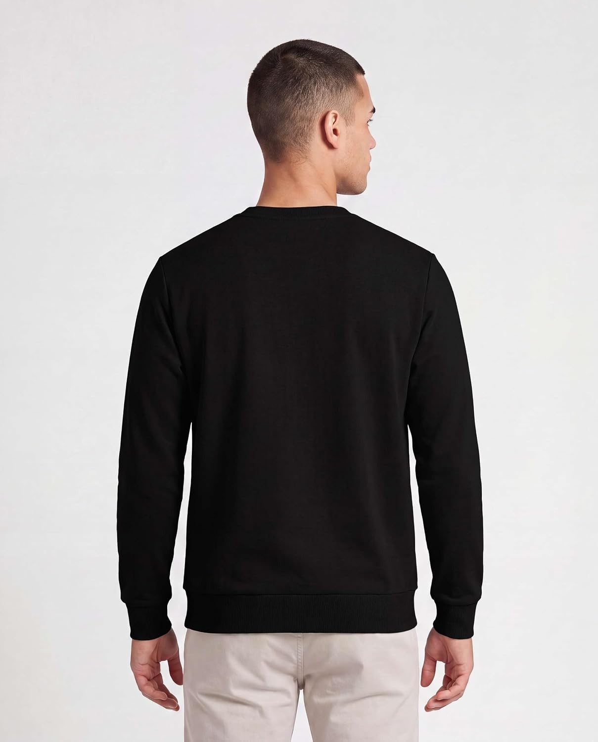 image:imageReal Essentials Mens LS Fleece Crew with PocketSolid Black Solid Black Solid Black