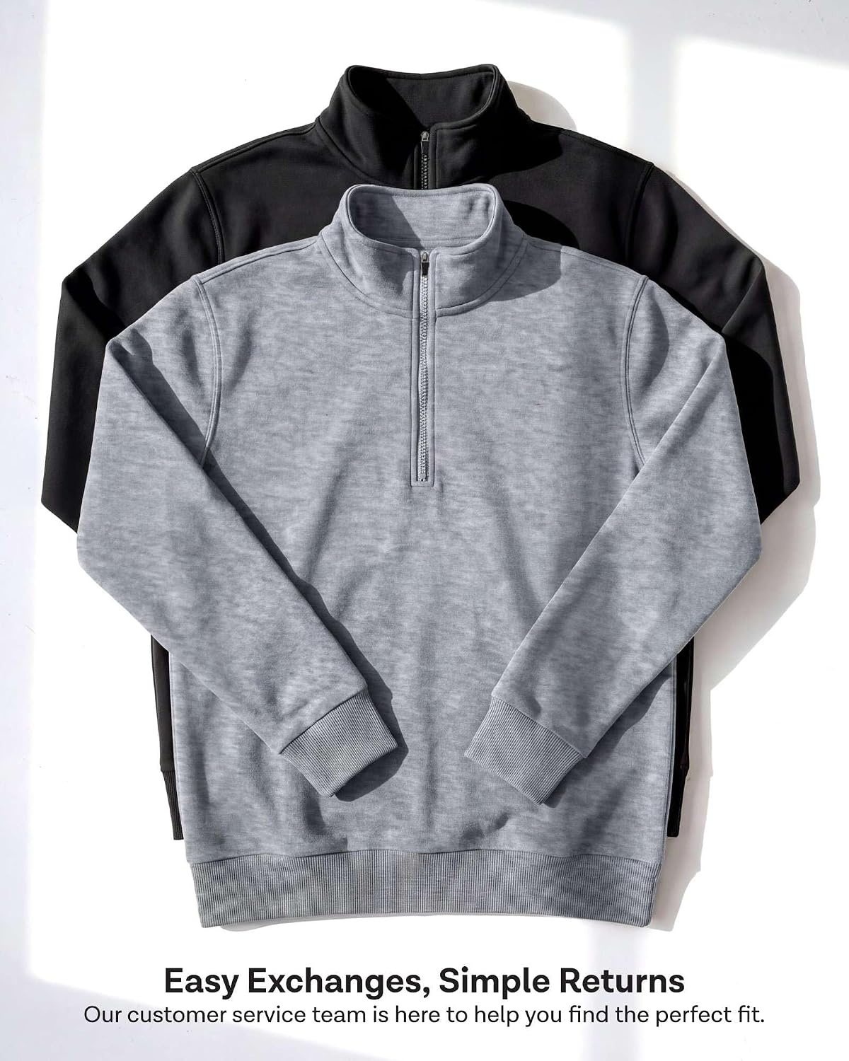 image:imageReal Essentials Mens LS Fleece Half ZipSolid Black Grey Heather