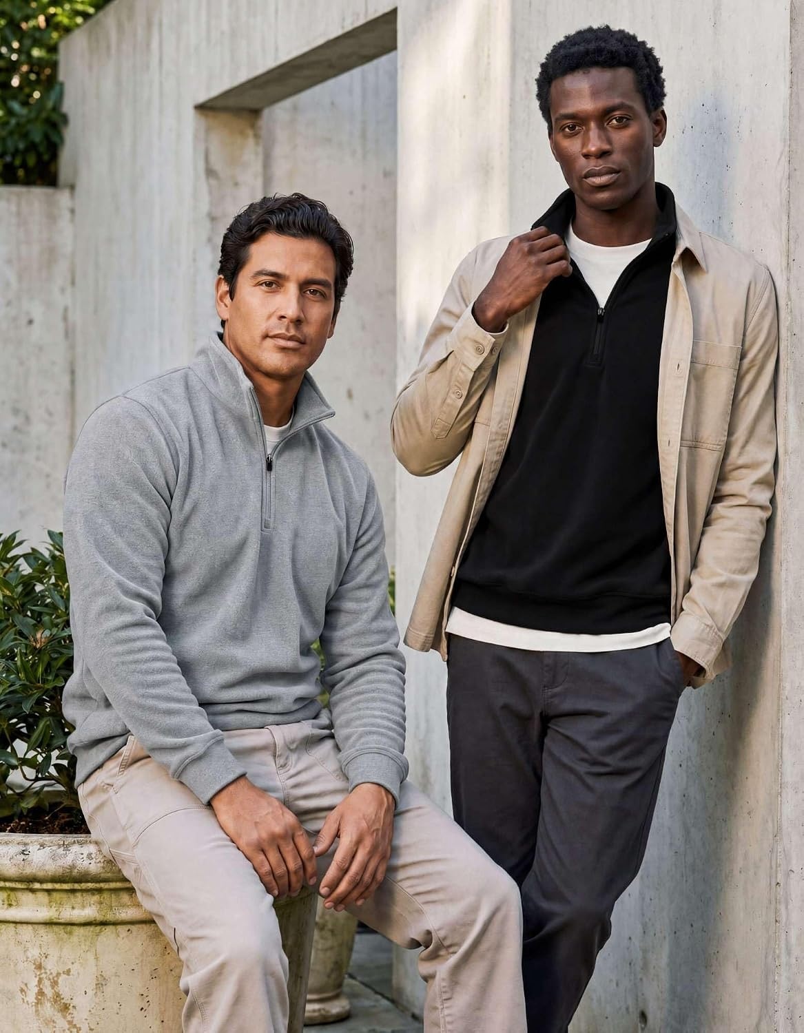 image:imageReal Essentials Mens LS Fleece Half ZipSolid Black Grey Heather