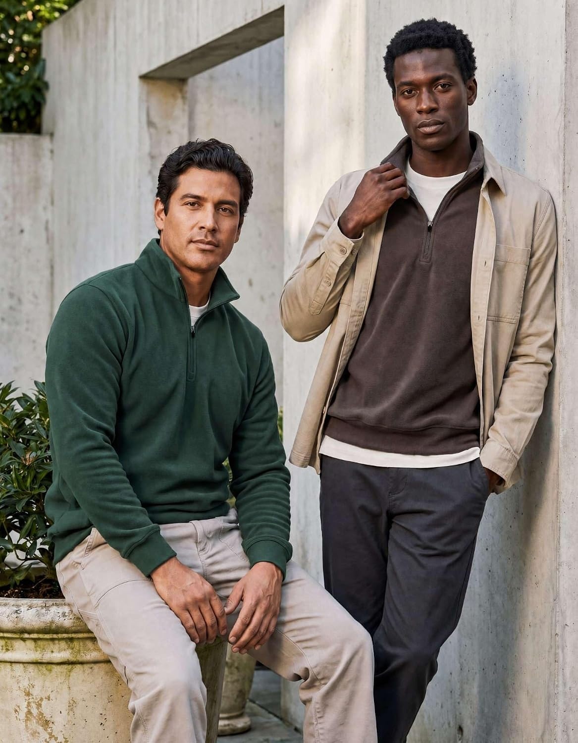 image:imageReal Essentials Mens LS Fleece Half ZipSolid Chocolate Torte Solid Pine Grove