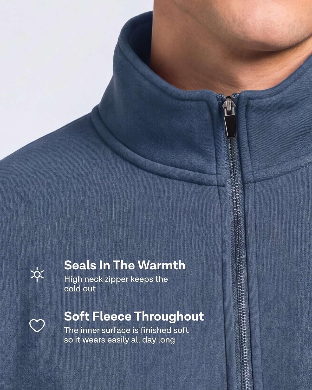 image:imageReal Essentials Mens LS Fleece Half ZipSolid Navy Blazer Charcoal Heather