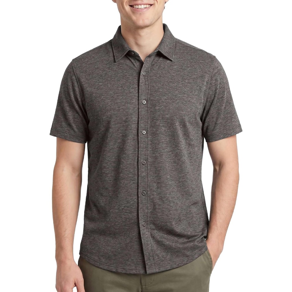 image:image3 Pack Mens Cotton Short Sleeve Button Down Casual Work Shirt Button UpCharcoal Heather