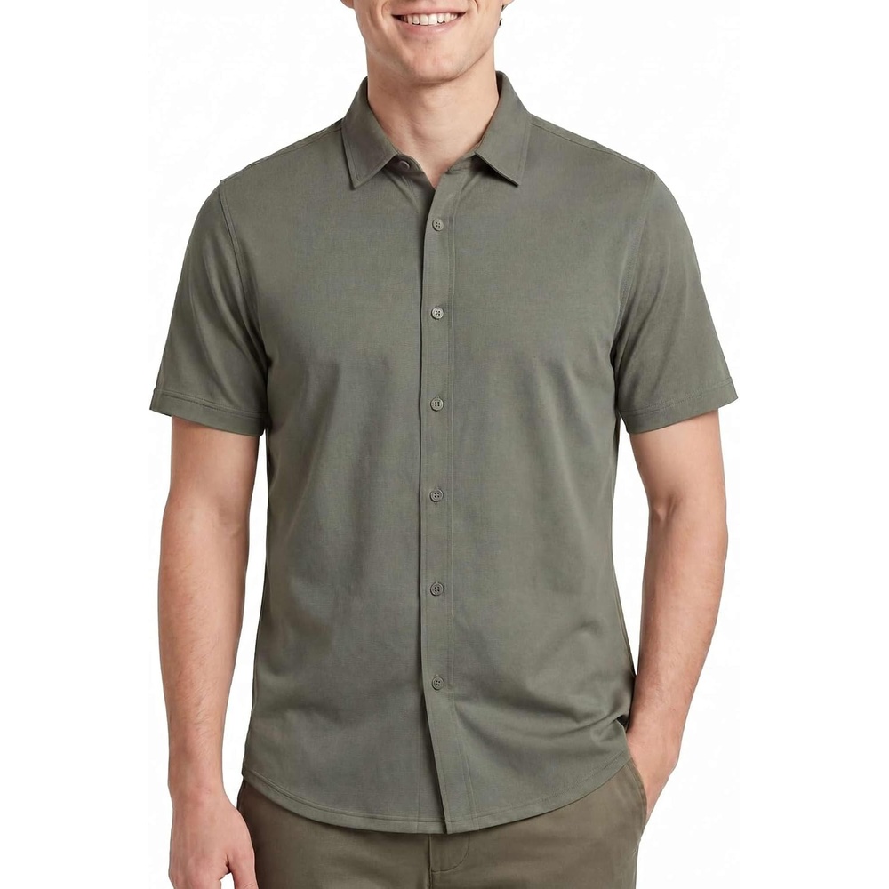 image:image3 Pack Mens Cotton Short Sleeve Button Down Casual Work Shirt Button UpSolid Desert Sage