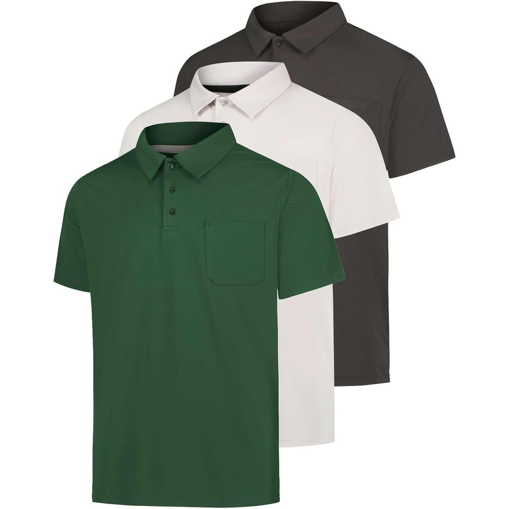 image:image3 Pack Mens Dry Fit Polo Shirts Short Sleeve Pocket Golf Work TacticalSet 1