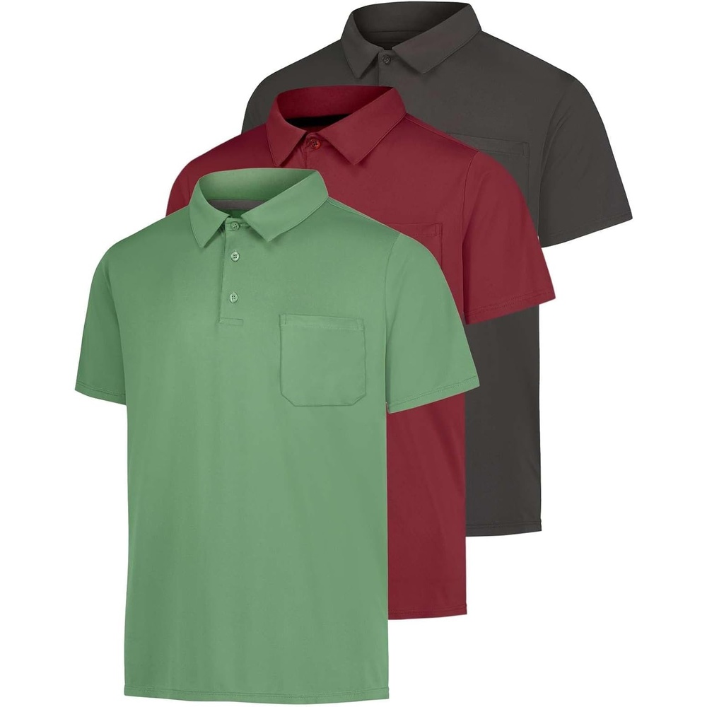 image:image3 Pack Mens Dry Fit Polo Shirts Short Sleeve Pocket Golf Work TacticalSet 2