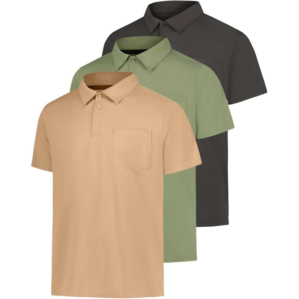 image:image3 Pack Mens Dry Fit Polo Shirts Short Sleeve Pocket Golf Work TacticalSet 5
