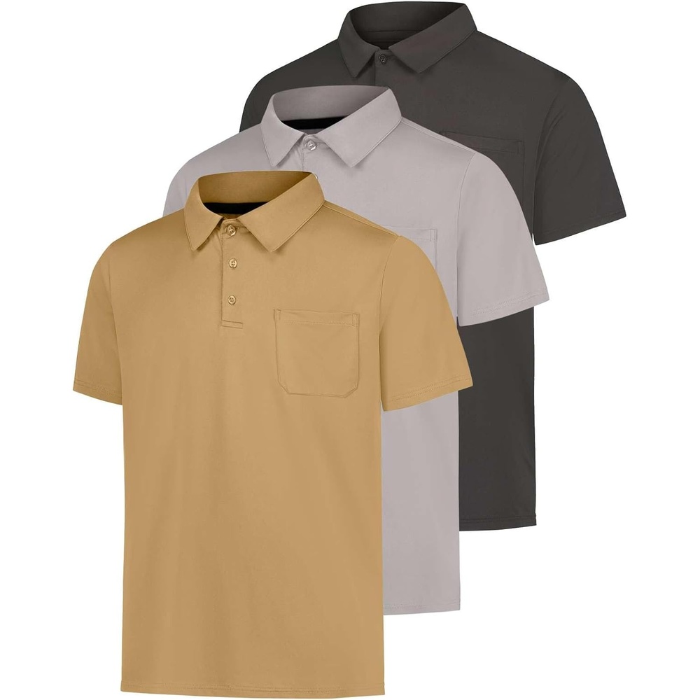 image:image3 Pack Mens Dry Fit Polo Shirts Short Sleeve Pocket Golf Work TacticalSet 6