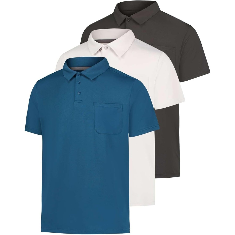 image:image3 Pack Mens Dry Fit Polo Shirts Short Sleeve Pocket Golf Work TacticalSet 8