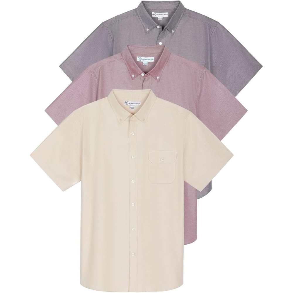 image:image3 Pack Mens Oxford Button Down Shirts Short Sleeve Dress Casual Big TallSet 5