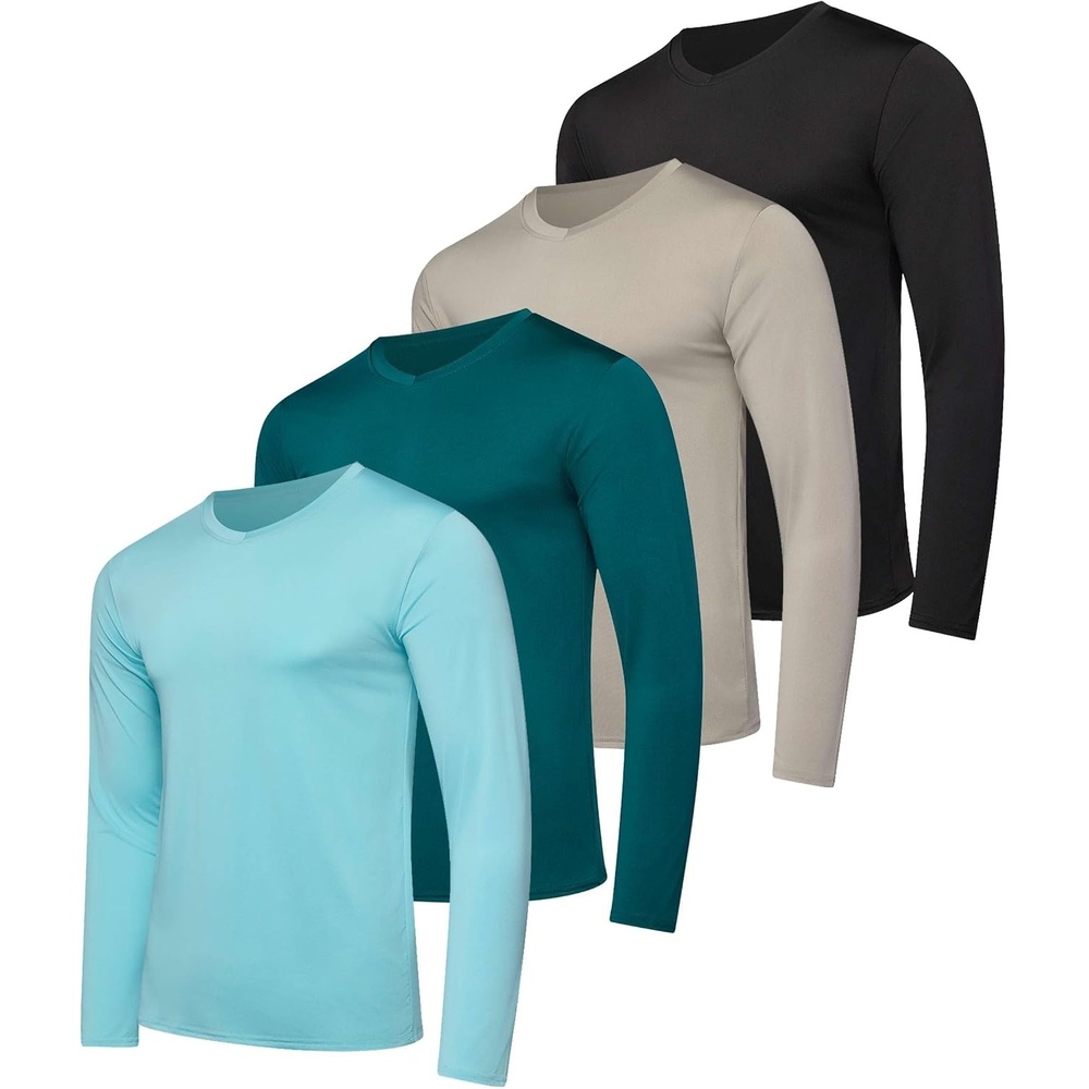 image:image4 Pack Mens Dry Fit Long Sleeve V Neck T Shirts Athletic Workout Gym TeesSet 11