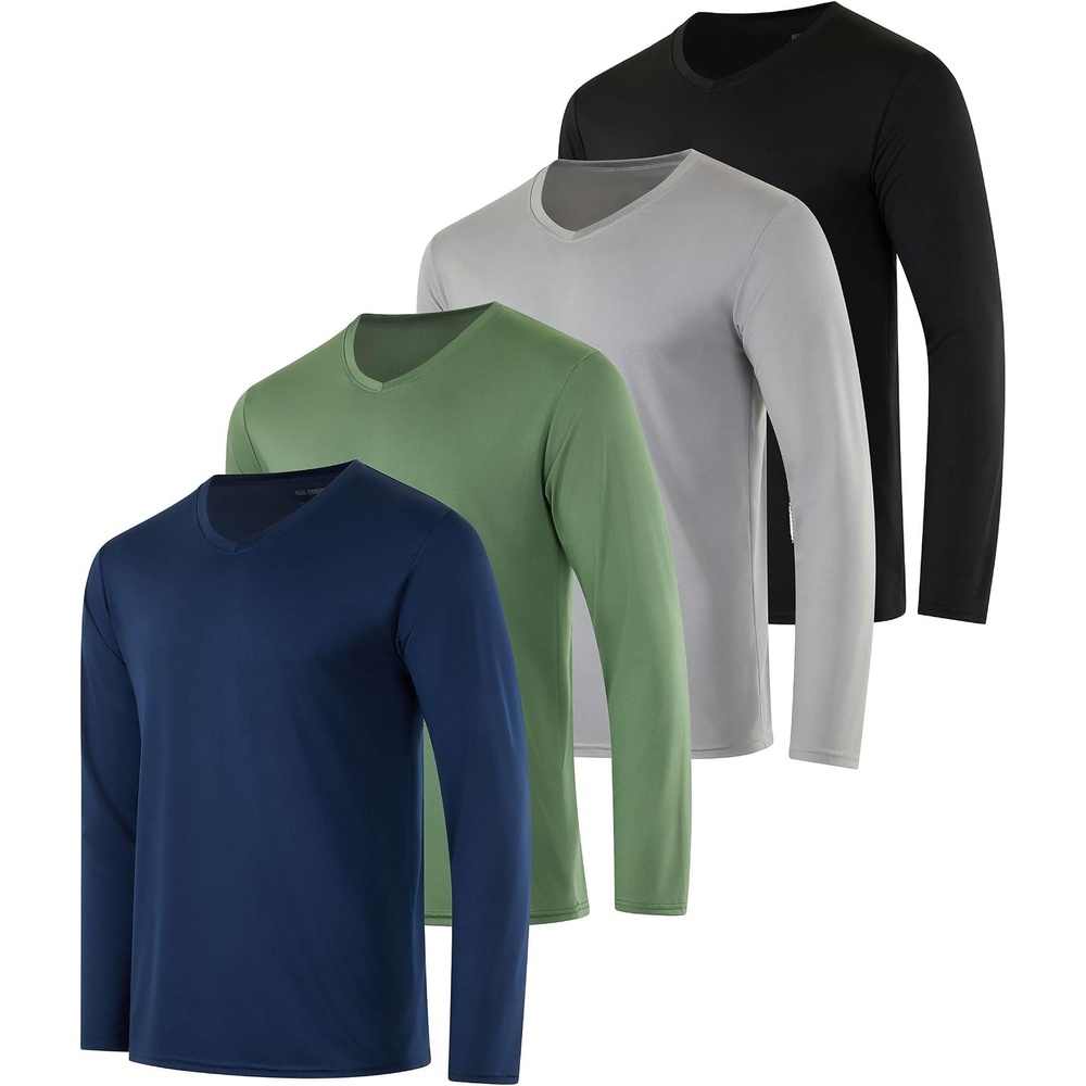 image:image4 Pack Mens Dry Fit Long Sleeve V Neck T Shirts Athletic Workout Gym TeesSet 8