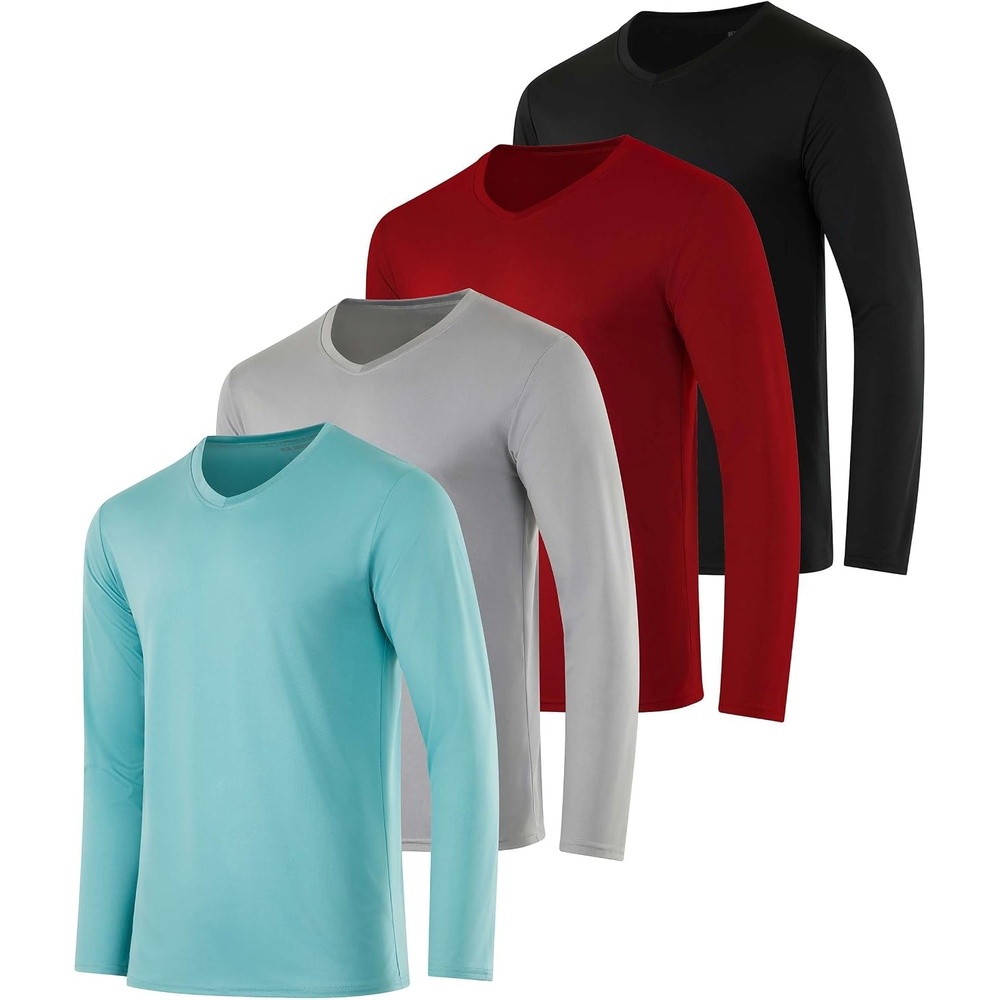 image:image4 Pack Mens Dry Fit Long Sleeve V Neck T Shirts Athletic Workout Gym TeesSet 9