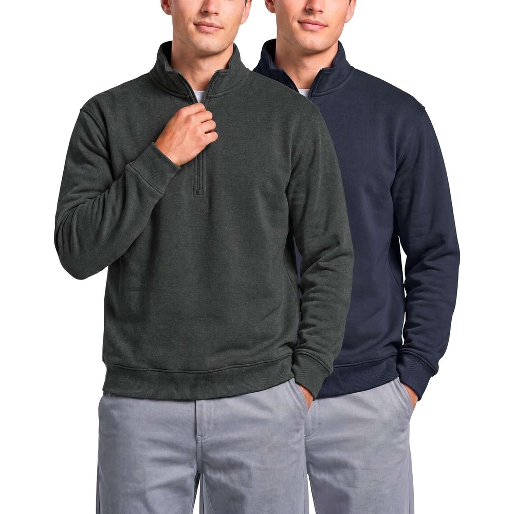 image:imageReal Essentials Mens LS Fleece Half ZipSolid Navy Blazer  Charcoal Heather