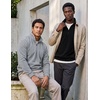 Real Essentials Mens LS Fleece Half Zip(Solid Black  Grey Heather)