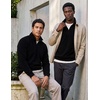 Real Essentials Mens LS Fleece Half Zip(Solid Black  Solid Black)