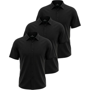 3 Pack Men’s Cotton Short Sleeve Button Down Casual Work Shirt Button Up(Solid Black  Solid Black  Solid Black)