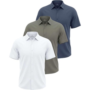 3 Pack Men’s Cotton Short Sleeve Button Down Casual Work Shirt Button Up(Solid Vintage Indigo  Solid Desert Sage  Solid Bright White)